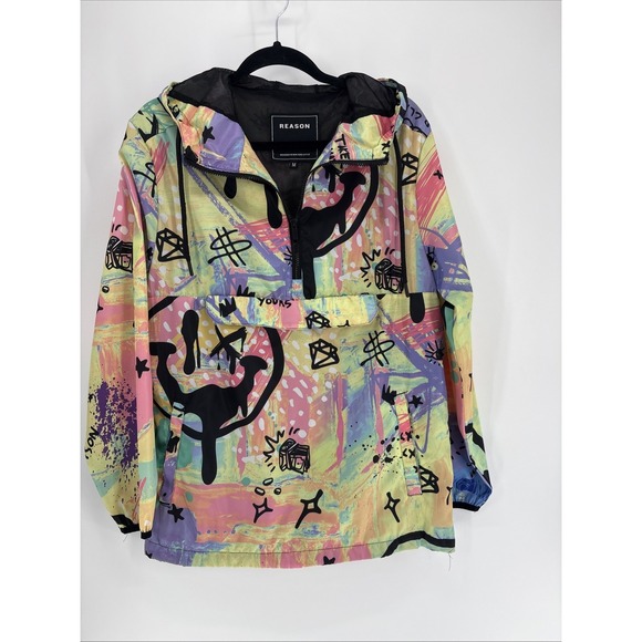 Reason Other - Reason Graffiti Drip Smiley Face Hoodie Mens Medium Streetwear Hoodie Lined